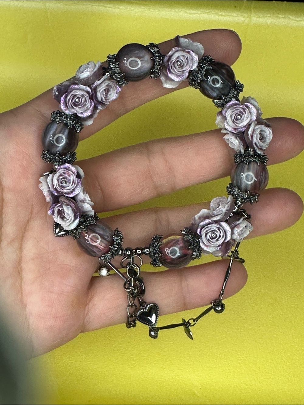 Handmade Purple Rose Bead Bracelet for Women